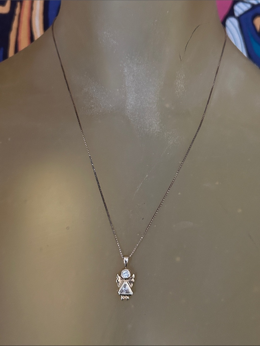 Sterling Silver Angel Pendant Necklace with Clear crystal stone set